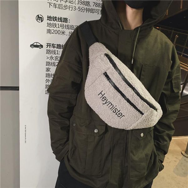 

original design lamb hair bag simple messenger shoulder chest bag female ins street shoulder new 2021 western style plush