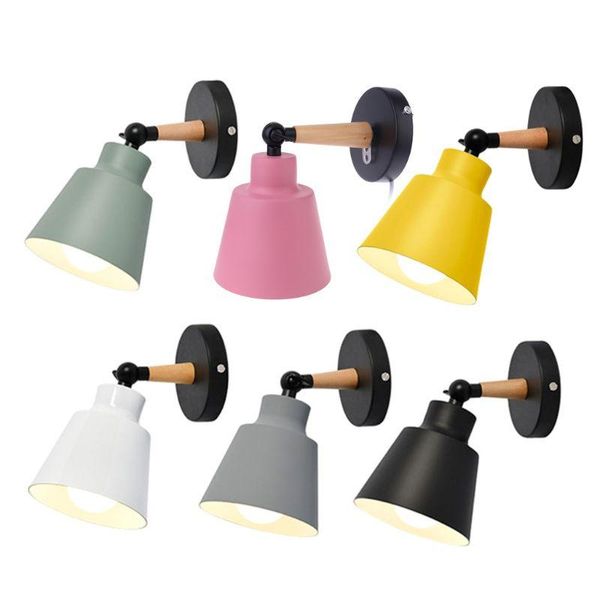 

wall lamps 2021 led light adjustable modern wooden night lamp shade e27 bedroom kitchen dining room office