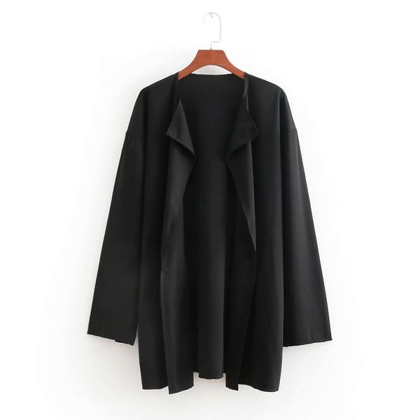 

vintage long sleeve double pocket decoration open stitching loose kimono cover jacket outwear oats, Black;brown