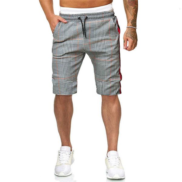 

30h summer men casual broek loose high track chord short elastic tail color plaid block shorts, White;black