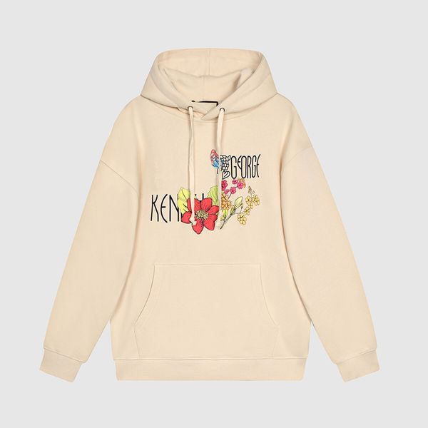 

20fw autumn winter europe america italy flower puff print hoodie casual men women pullover streetwear hooded sweatshirt, Black