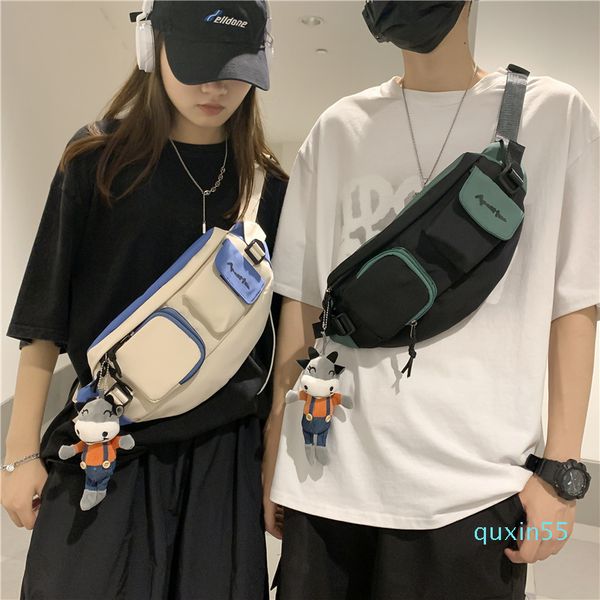 

trendy brand chest bag men's fashion trend lightweight large capacity waist small backpack single shoulder student messenger, Black;red