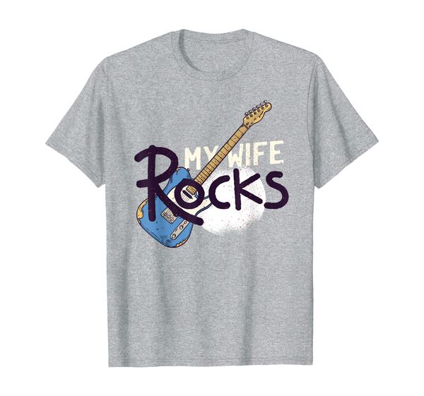 

my wife rocks stylish rock trophy wife guitar design t-shirt, White;black