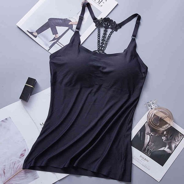 

women spring summer with built in bra tanks slim sleeveless female backless seamless chest pad camis y681, White