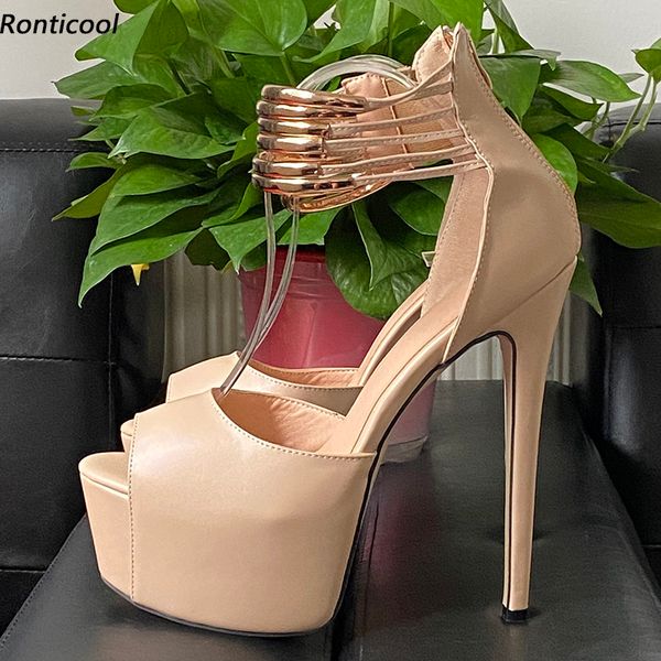 Rontic Neue Ankunft Frauen Plattform Sandalen Unisex Stiletto Heels Peep Toe Wunderschöne Nude Weiß Fuchsia Kleid Schuhe UNS Größe 5-20