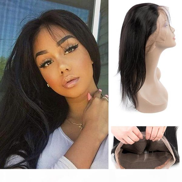 

malaysian unprocessed human hair 360 lace frontal natural black color straight virgin hair 360 lace frontal adjustable band, Black;brown