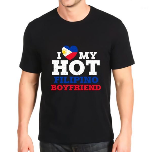 

men's t-shirts fashion printed tshirt i love my filipino boyfriend customization tees mens loose, White;black