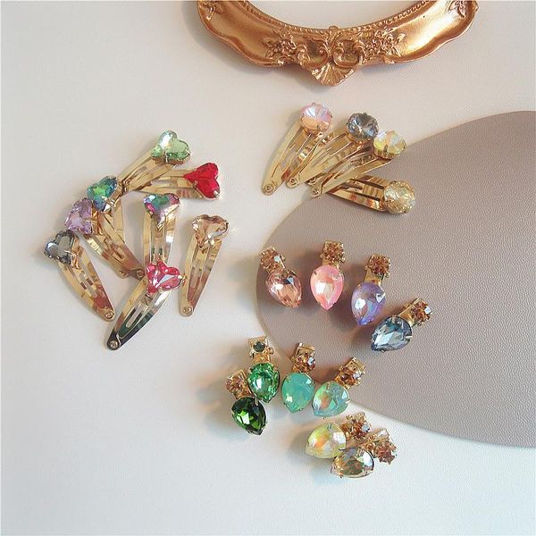 

hair accessories korean alloy peach heart geometry rhinestone children bb clip side duckbill mini hairpin net red, Slivery;white