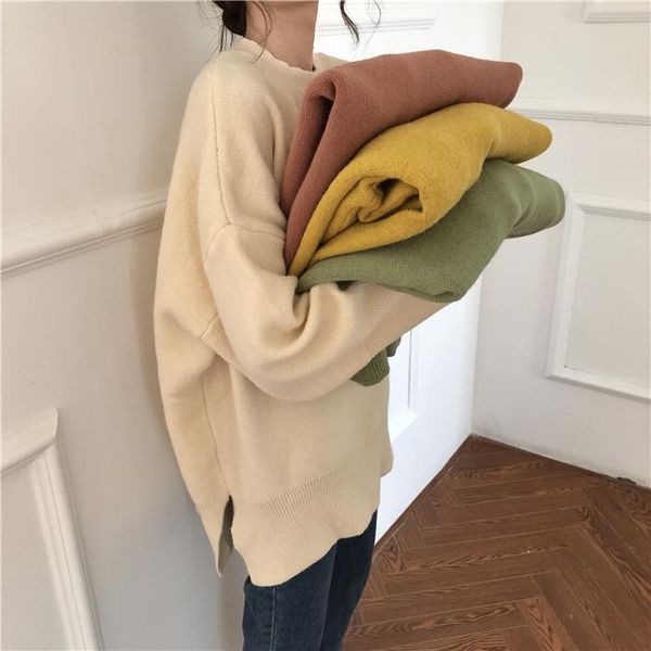 

women's sweaters long sleeve o-neck 2021 spring warm streetwear cashmere harajuku office kawaii pullover wool oversized knitted sweate, White;black