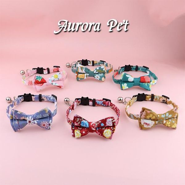 

cat collars & leads pet accessories products printed bowknot collar bell anti-suffocation small dog