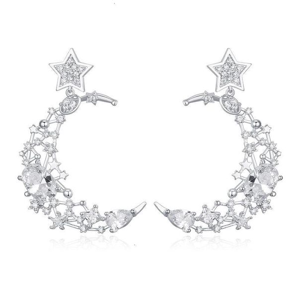 

crystal moon stars earrings for women retro new zircon metal pendant party wedding earring 2021 new oorbellen brincos, Silver