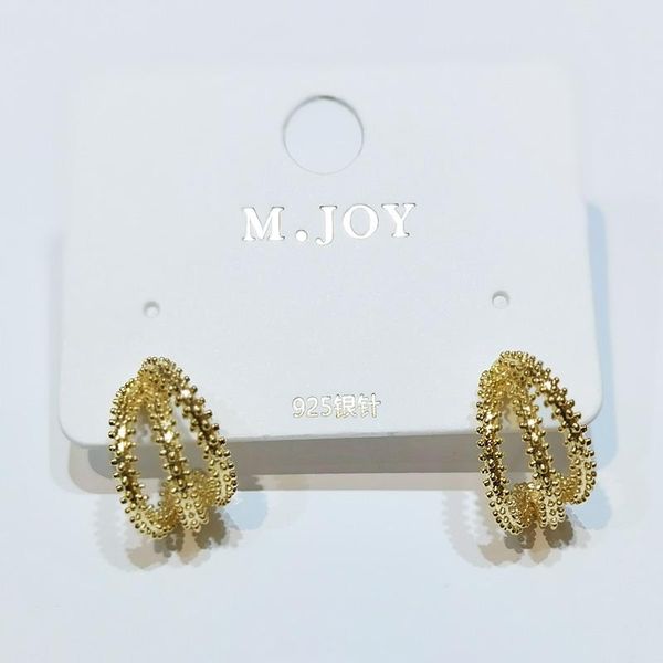 

stud mujiu trendy metallic earrings 3 rows punk ear studs, Golden;silver