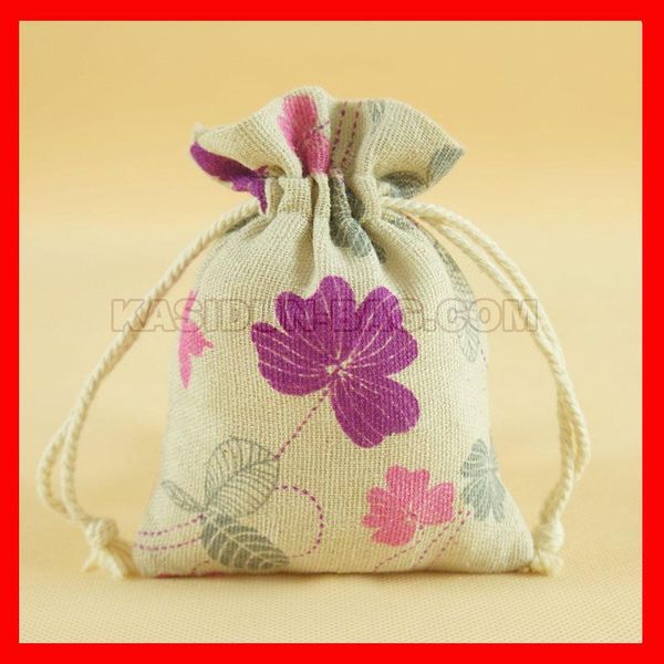 

shopping bags 100pieces/lot small drawstring linen cotton fabric bag gift