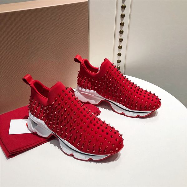 

2021 men women casual shoes designer red bottom studded spikes fashion insider sneakers black red white leather high boots