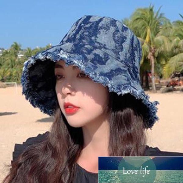 

wide brim hats fashion tie-dye denim sunshade fisherman hat basin outdoor bucket, Blue;gray