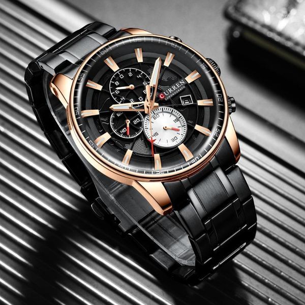 

wristwatches curren watches men chronograph sports waterproof full steel quartz men's watch relogio masculino, Slivery;brown
