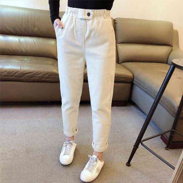 

thick corduroy vintage pants korean style high waist loose pants casual simple straight female for winter, Black;white