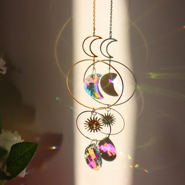 

decorative objects & figurines metal rainbow collection hanging star moon crystal prisms home decoration aesthetic room decor wind chimes gi