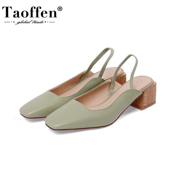 

sandals taoffen size 33-40 real leather women square toe casual high heel summer shoes woman daily party lady office footwear, Black