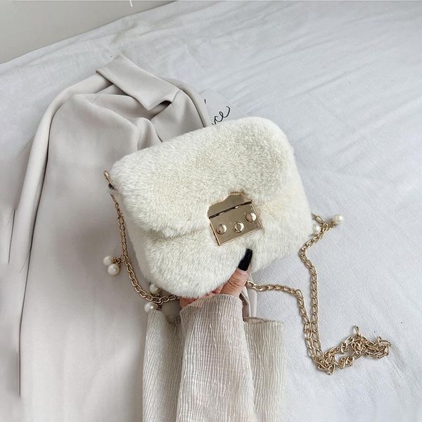 

shoulder bags 2021 korean fashion female small square bag handbag plush chain messenger for women