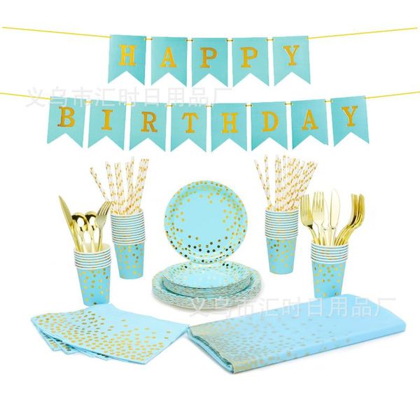 

disposable dinnerware blue polka dot stamping tableware paper plate cup birthday party decoration kids wedding