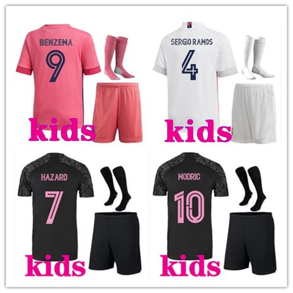 

kids 2020 2021 football kits srergio ramos soccer jersey 20 21 camiseta de futbol hazard benzema isco modric kids footbal kits, Black