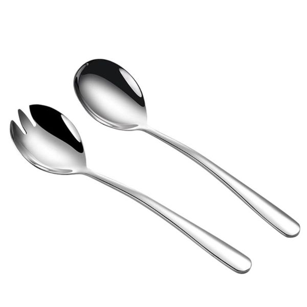 

spoons 1 set stainless steel salad spoon fork serving flatware (silver)