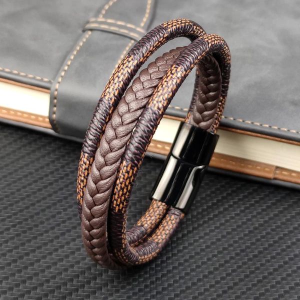 

charm bracelets 2021 black multilayer leather bracelet for men wedding jewelry trendy hiphop stainless steel magnetic clasp bangle, Golden;silver