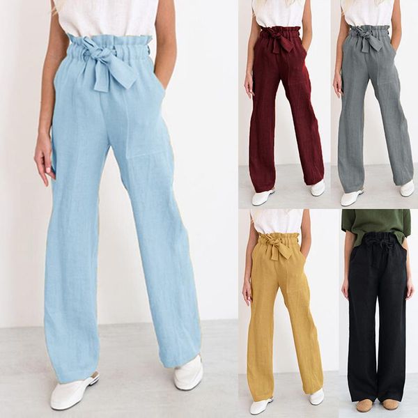 

women's pants & capris plus size 5xl solid elastic high waist lady korean fashion long trouser female casual loose drawstring wide leg, Black;white