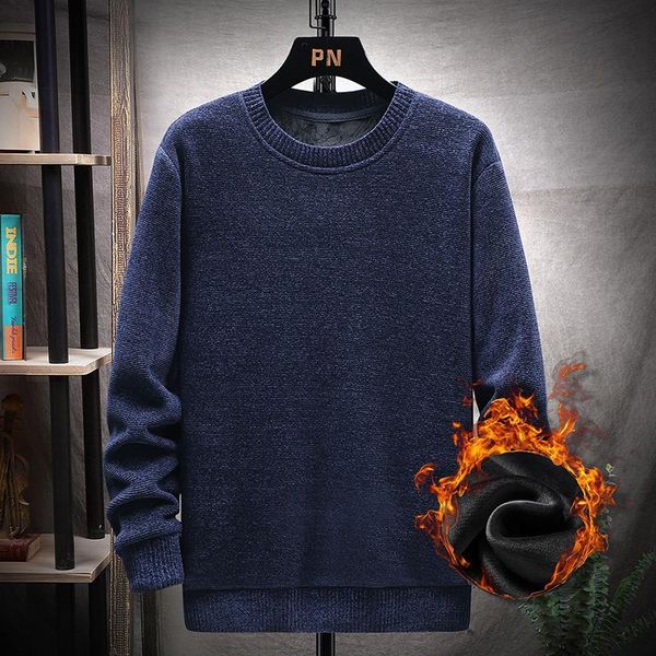 

men's sweaters winter plus size velvet sweater 3xl-8x bust 140cm fashion chenille thick round neck long-sleeved casual, White;black