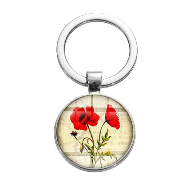 

new arrival art keychain romantic red field of flowers glass crystal women key chains hand craft rose flowers key holder, Silver