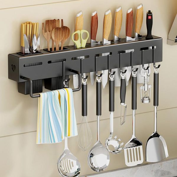 

kitchen storage & organization utensil racks 30/40/60cm hanging rack rganizers wall mountedwith knife holder dishcloth 8 s hooks