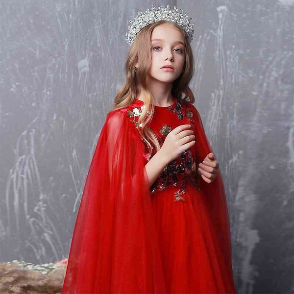 

children's girls' high setting performance red high-end catwalk children's dress new year princess dress, Red;yellow