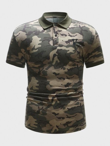 

men camo letter embroidery polo shirt 64c8#, White;black