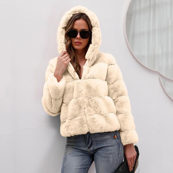 

women's fur & faux furry zipper coats jackets women fluffy coat with hooded winter plus size long sleeve harajuku jacket femme 6, Black