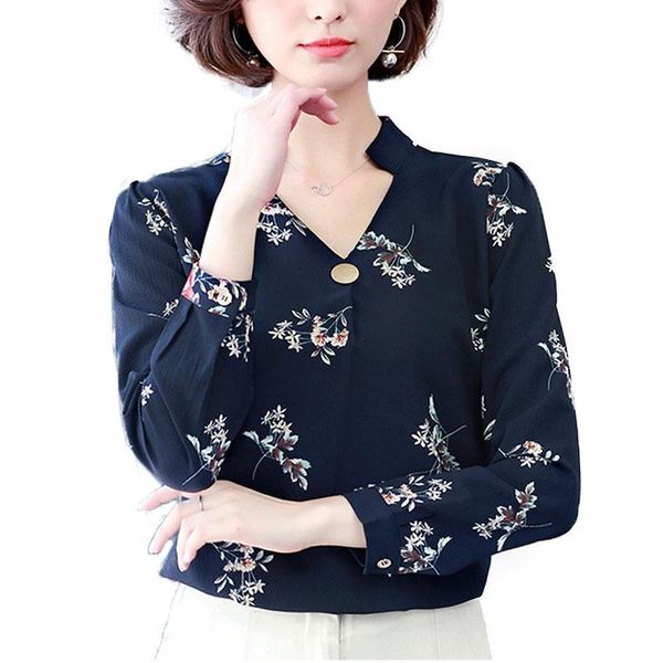 

women's blouses & shirts volocean women blouse 2021 autumn print blusas chiffon office button winter female clothing, White