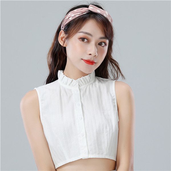 

bow ties sitonjwly women stand ruffle shirt fake collar autumn cotton linen detachable lapel sweater blouse faux, Black;gray