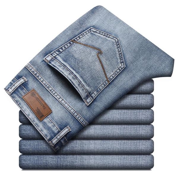 

brand 2021 men's jeans spring new anti-theft zipper designer denim elastic straight fit stretch trousers cowboys guinness man, Blue