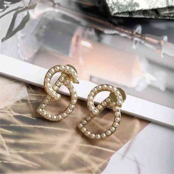 

70% off outlet online pearl letter earrings for women round face slim geometric earrings, Golden