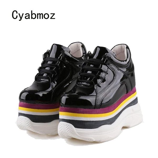 

dress shoes cyabmoz height increasing woman platform genuine leather women high heels pumps party zapatos mujer tenis feminino, Black