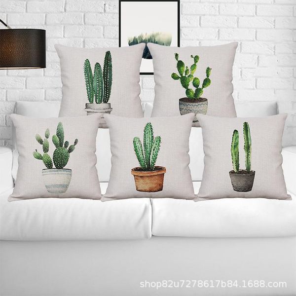 

cushion/decorative pillow nordic simple fresh cactus succulent pot linen pillowcase 18x18in home decoration short plush cover 45x45cm cushio