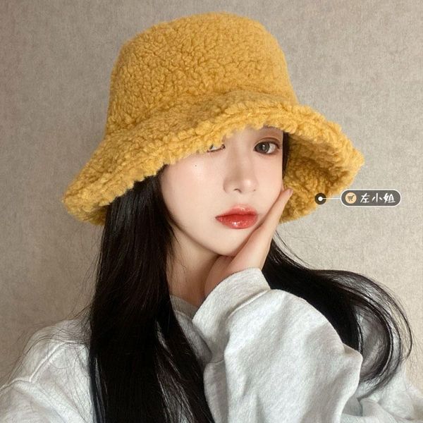 

bucket hat autumn and winter lamb hair fisherman's for women's leisure, Blue;gray