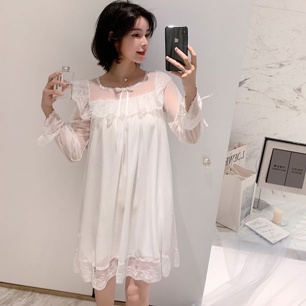 

white sleepwear lady spring autumn long sleeve nightdress loose women princess nightgowns comfortable, Black;red