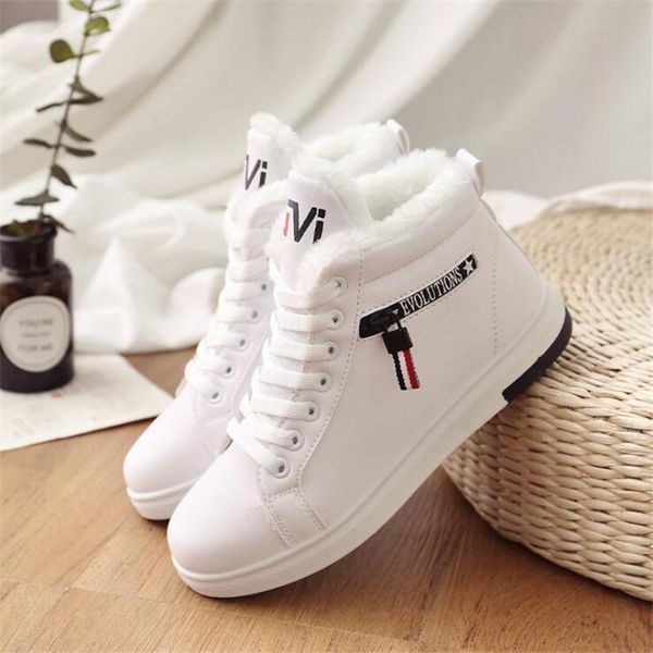 

boots winter women ankle warm pu plush woman shoes sneakers flats lace up ladies 2021 short snow, Black
