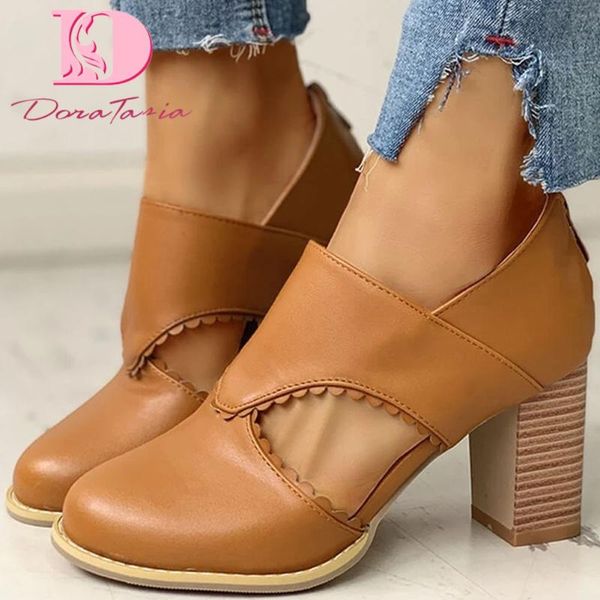 

dress shoes doratasia 2021 arrivals big size 43 women sandals square heels round toe platform zipper pumps summer casual woman, Black