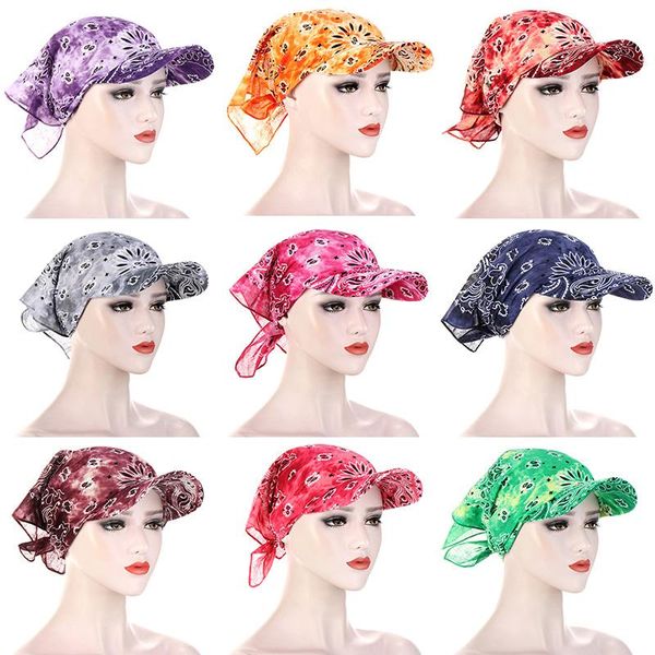 

scarves summer women head scarf sunhat cap wide brim hats visor uv protection for beach holiday outdoor printed headband cotton, Blue;gray