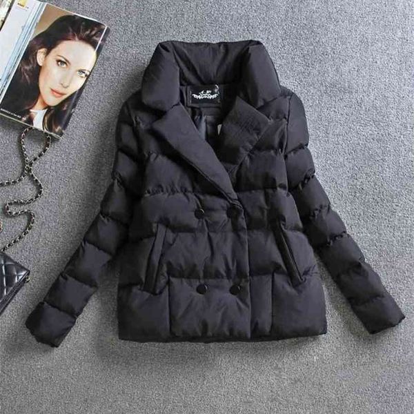 

winter women jacket coat cotton clothing short slim ladies warm parka black sutdent clothes 210910