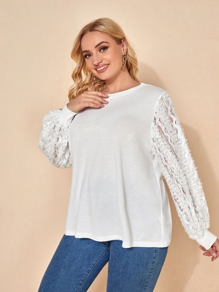 

plus solid lace sleeve d0wk#, Black