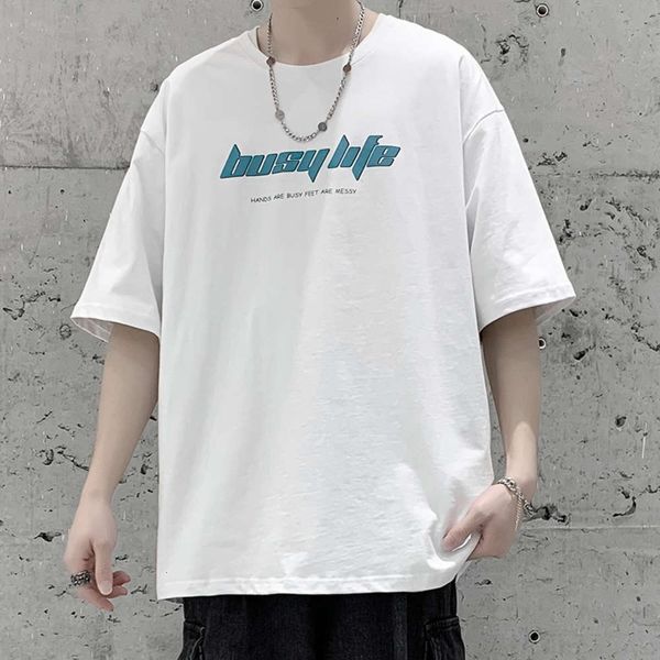 

2021 summer new fashion brand loose couple short sleeve t-shirt men's alphabet printing trend round neck shirt, White;black