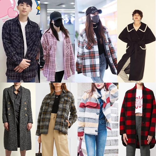 

women's wool & blends women coat 2021 autumn/winter vintage all-match woolen plaid loose, Black